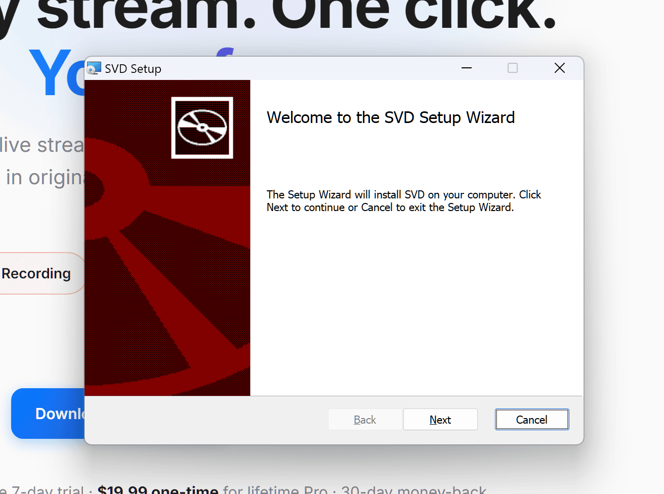 SVD Setup Wizard welcome screen