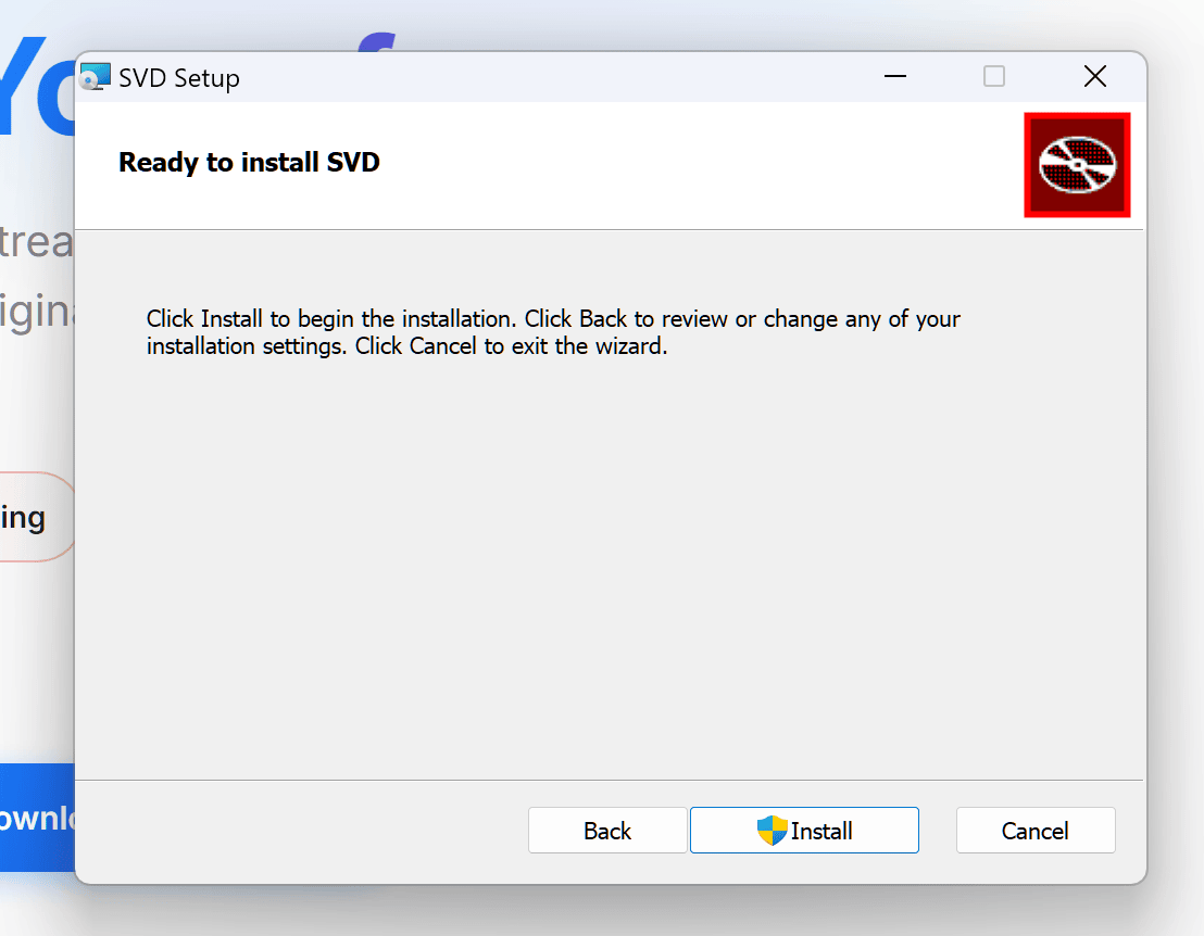 SVD Setup ready to install screen