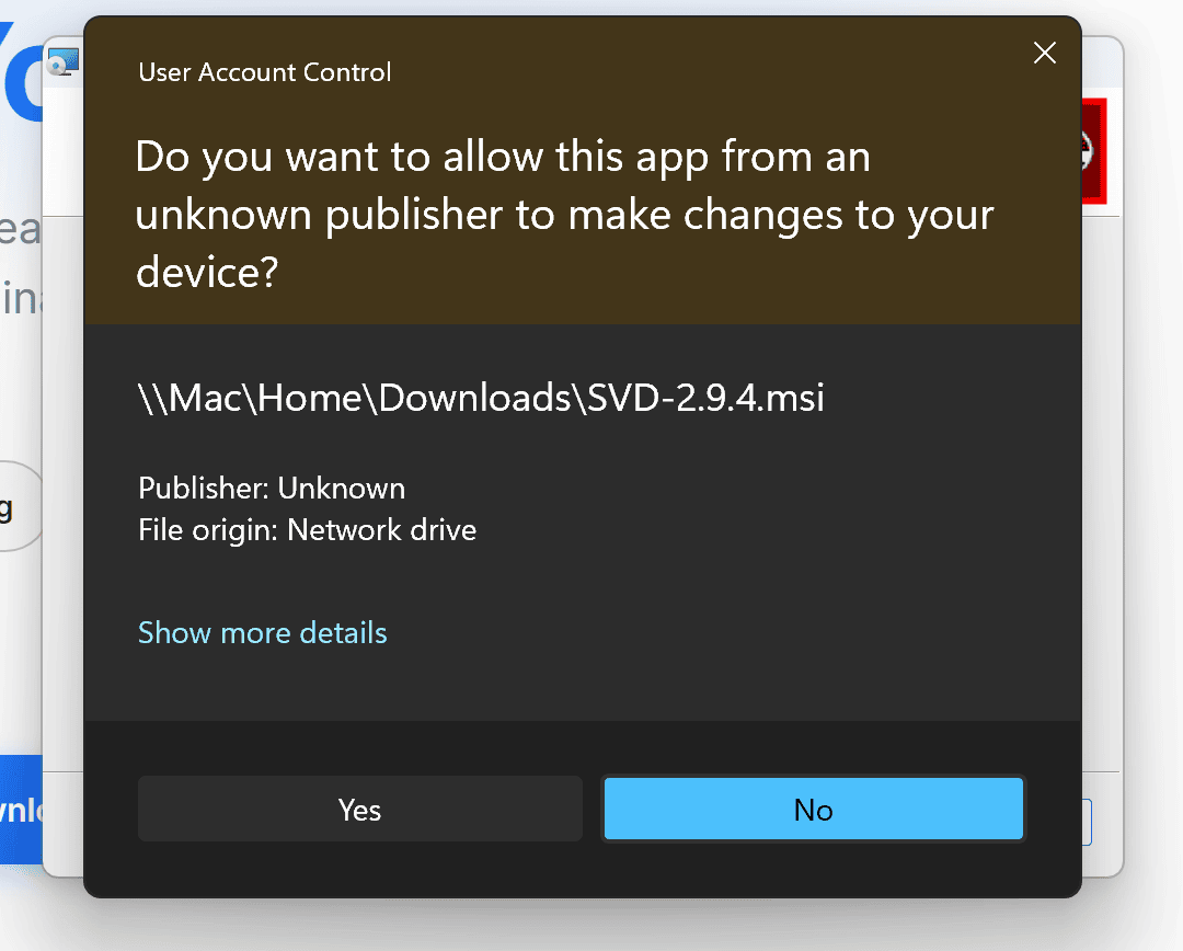 Windows User Account Control showing Publisher: Unknown
