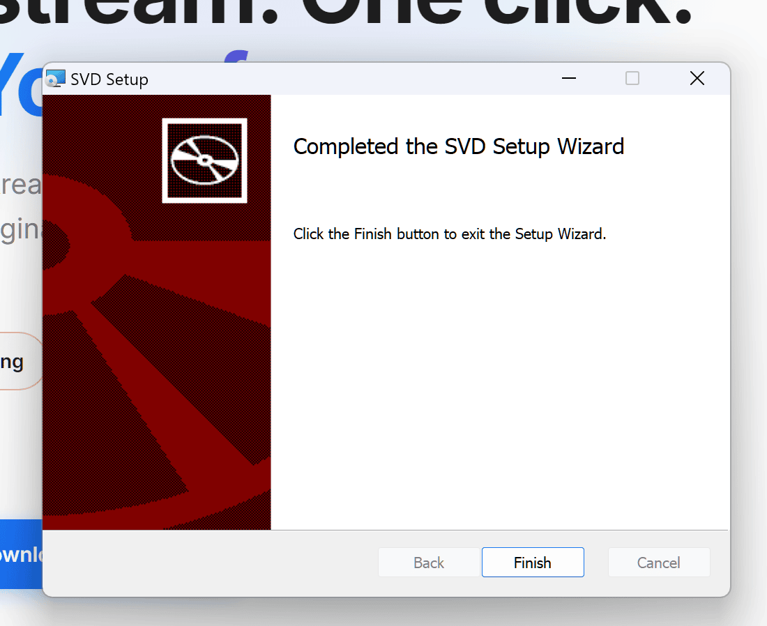 SVD Setup completed screen
